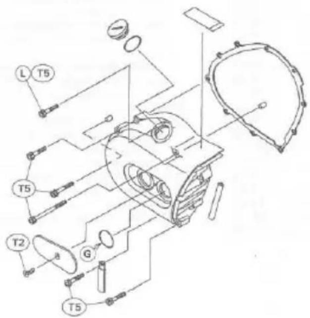 Technical diagram of a mechanical assembly with labeled components such as T5, L, and G
