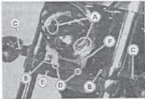 Labeled mechanical or automotive component diagram with numbered parts A through F