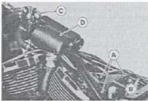 Technical diagram of a mechanical assembly with labeled parts A, B, C, and D
