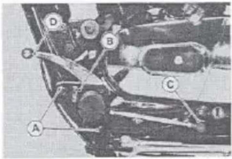 Technical diagram of a mechanical assembly with labeled parts A, B, C, D and numbered points A, B, C, D