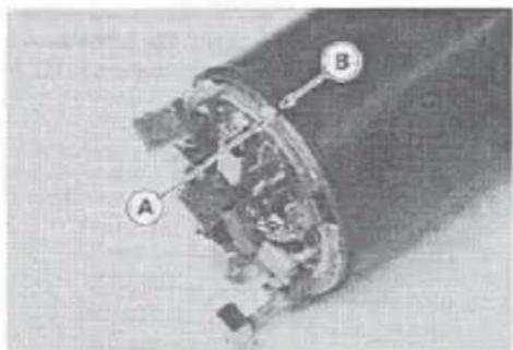 Technical diagram of a mechanical component with labeled parts A and B
