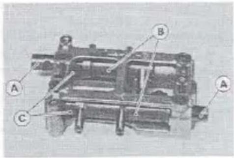 Technical diagram of an electrical switch or motor with labeled components A, B, and C