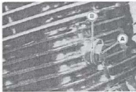 Microscopic image with labeled points A and B, likely indicating structural features or defects in a material sample.