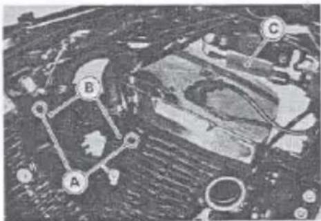 Technical diagram with labeled components A, B, and C, likely from an engineering or mechanical context.