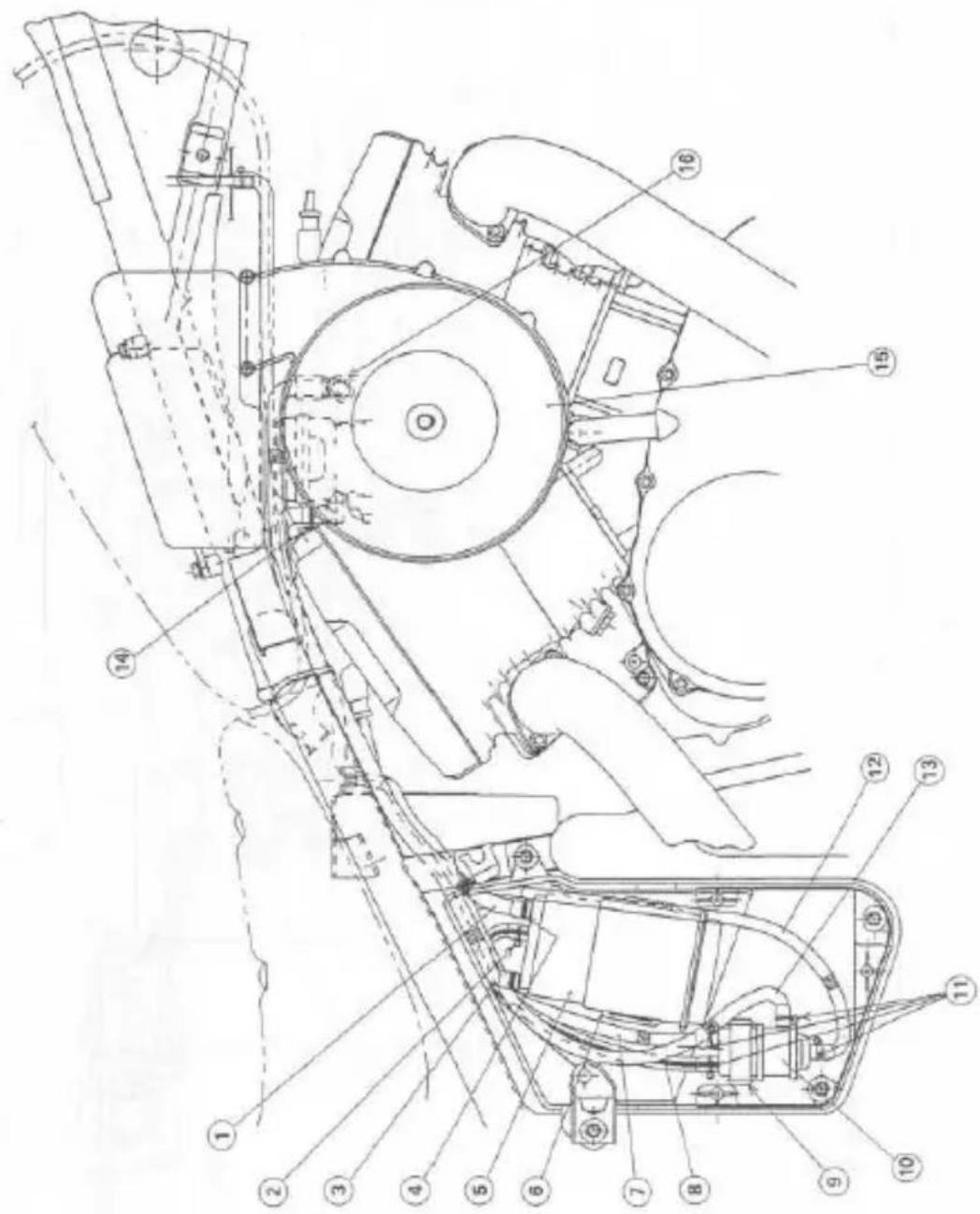 Technical diagram of a mechanical assembly with numbered components for identification