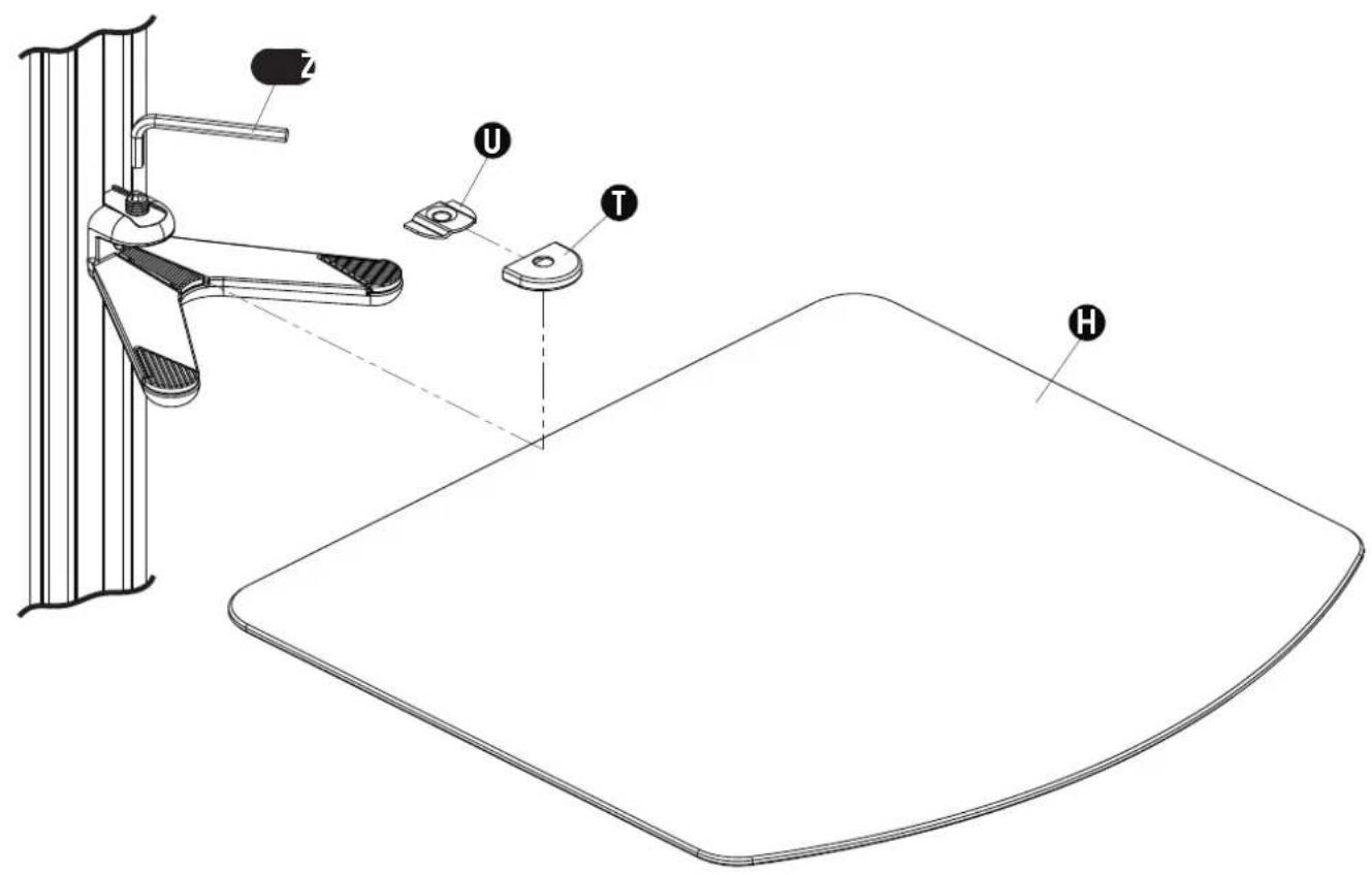 Technical diagram of a mechanical device with labeled parts (U, T, H) and a 3D model view