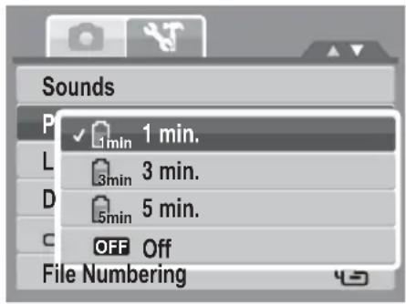 Sounds 1 min. 3 min. 5 min. OFF Off File Numbering