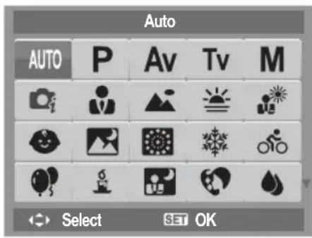 Auto AUTO P Av Tv M Select SET OK