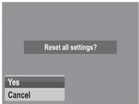Reset all settings? Yes Cancel