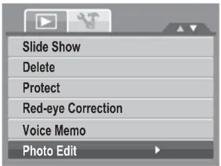 Slide Show Delete Protect Red-eye Correction Voice Memo Photo Edit