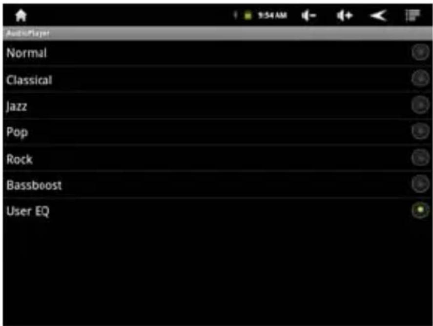 Audio Player Normal Classical Jazz Pop Rock Bassboost User EQ