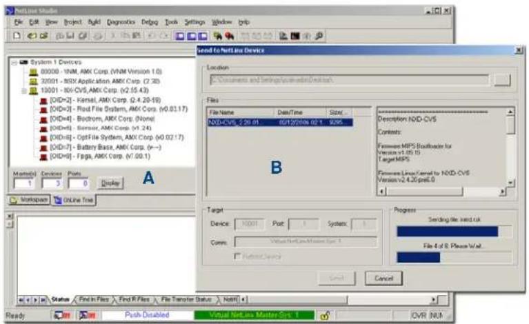 NetLine Modules File Edit View Project Help Diagnostics Debug Tools Settings Window Help System 1 Devices 00000 - INM, AMX Corp. (VNM Version 1.0) 20001 - RSX Application, AMX Corp. (2.38) 10001 - RSX CVS, AMX Corp. (v2.55.43) [OID=2] - Kernel, AMX Corp. (2.4.20-59) [OID=3] - Root File System, AMX Corp. (v0.01.17) [OID=4] - Bedroom, AMX Corp. (None) [OID=5] - Sensor, AMX Corp. (v1.24) [OID=6] - Opti File System, AMX Corp. (v0.02.17) [OID=7] - Battery Base, AMX Corp. (v--) [OID=8] - Fags, AMX Corp. (v7.00.1) Send to NetLine Device Location Content and Settings/Parameters/Description Files NOD-CVS, 2:30:01 06/12/2016 02/1 9295 Description NOD-CVS Contents: Forward MPS Backplane for Version v1.05.15 Target MPS Forward Line Cancel for NOD-CVS Version v2.4.20-prel.0 B Target Device: 10001 Post 1 System: 1 Comm: Visual NetLine Master System 1 Faster Service Progress Sending file next task File 4 of 8. Please w/w... Cancel Ready Push Disabled Virtual NetLine Master System 1 ICVR NUM