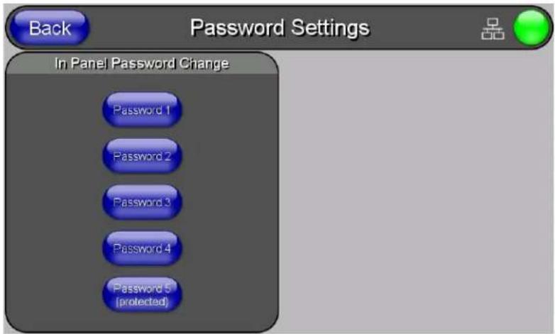 Back Password Settings In Panel Password Change Password 1 Password 2 Password 3 Password 4 Password 5 (protected)