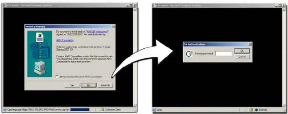 Do you want to install and run "AMC/6" Omicronet signed on 10/22/2003 9:11 AM and distributed by AMC Corporation Publishing automatically verified by VeriSign Class 3 Code Signing 2001 CA *Custom: AMC Corporation unless that the content is safe. This should only install view the content if you choose AMC Corporation to make that assertion. Always trust limited from AMC Corporation Yes No None Info Text signed - Microsoft Internet Explorer Get Authentication G: Session password: OK Cancel Opening page https://192.192.192.50/s/InternetControl.asp/rp- Unknown Zone Done Internet