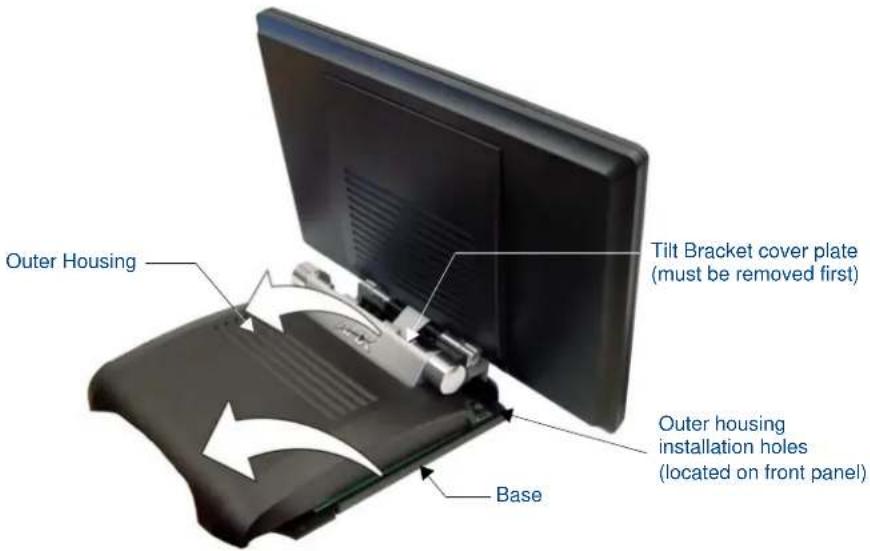 Outer Housing Tilt Bracket cover plate (must be removed first) Outer housing installation holes (located on front panel) Base
