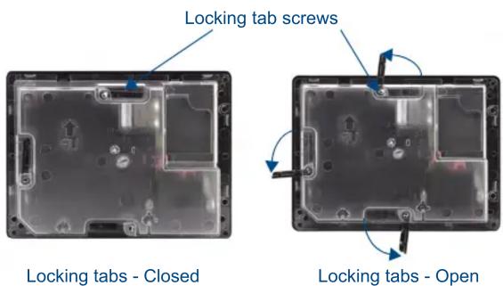 Locking tab screws Locking tabs - Closed Locking tabs - Open