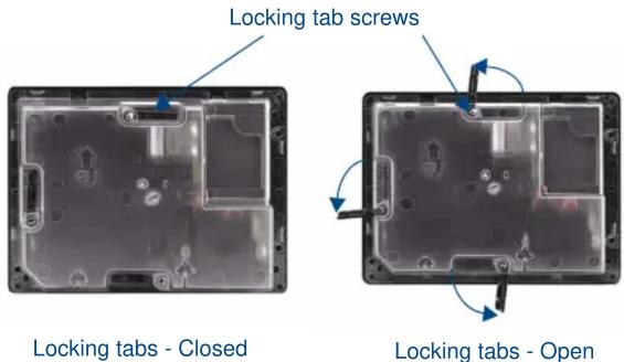 Locking tab screws Locking tabs - Closed Locking tabs - Open