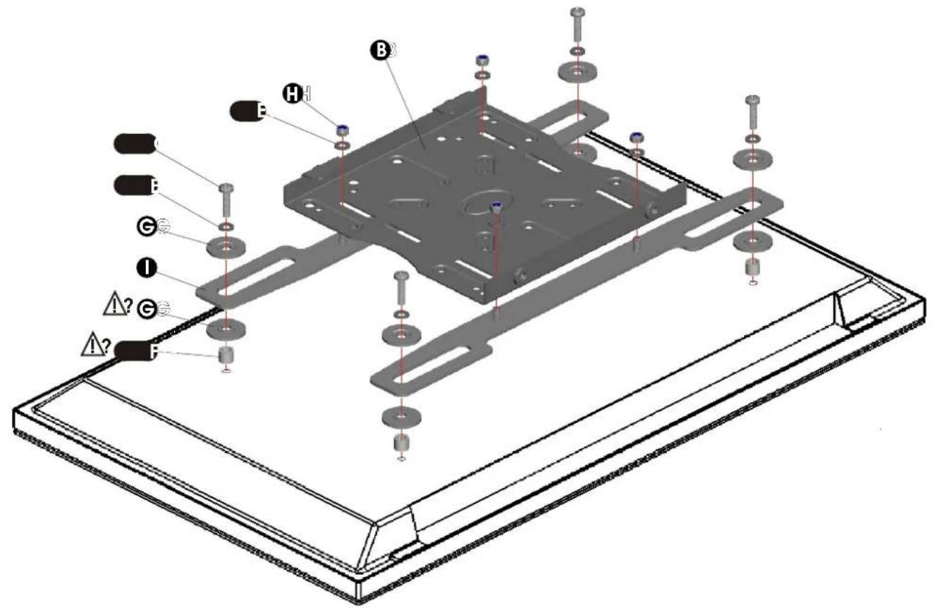 Technical diagram of a mechanical assembly with labeled components and warning symbols