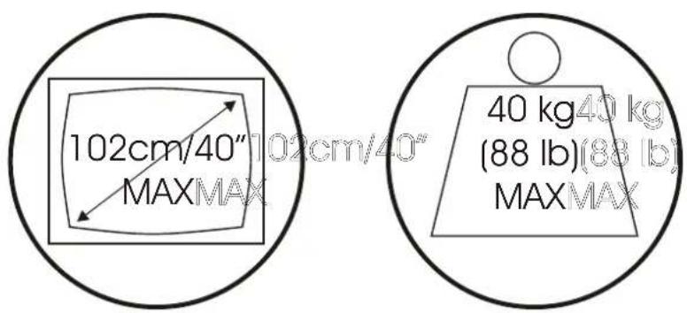 102cm/40" MAXMAX 40 kg/40 kg (88 lb)(88 lb) MAXMAX