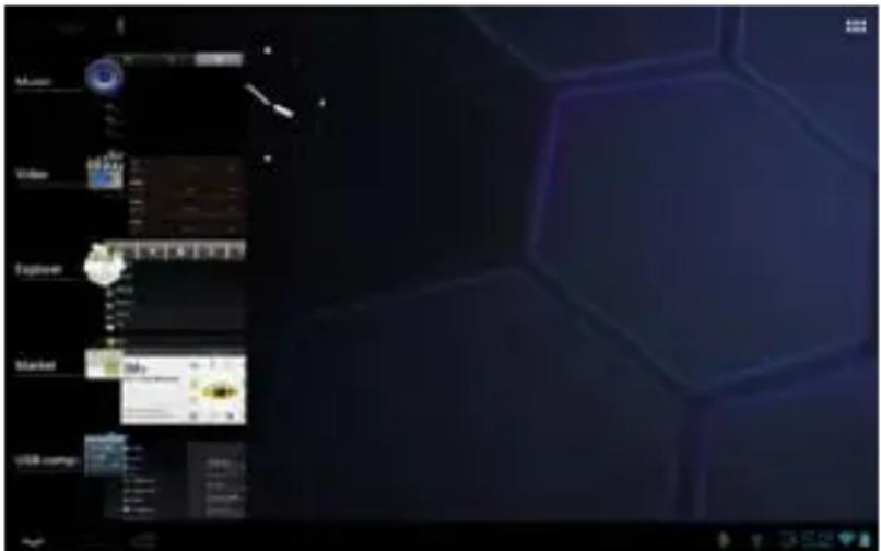 Screenshot of a game interface with menu options and a hexagonal background, likely from a mobile game or game engine.