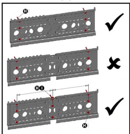 Technical diagram showing three views of a mechanical component with red markers and checkmarks indicating selection or confirmation.