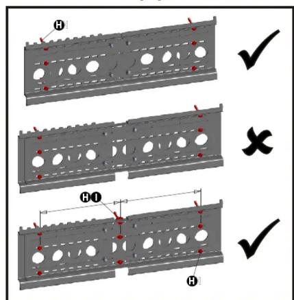 Technical diagram showing three views of a mechanical component with red markers and checkmarks indicating selection or confirmation.