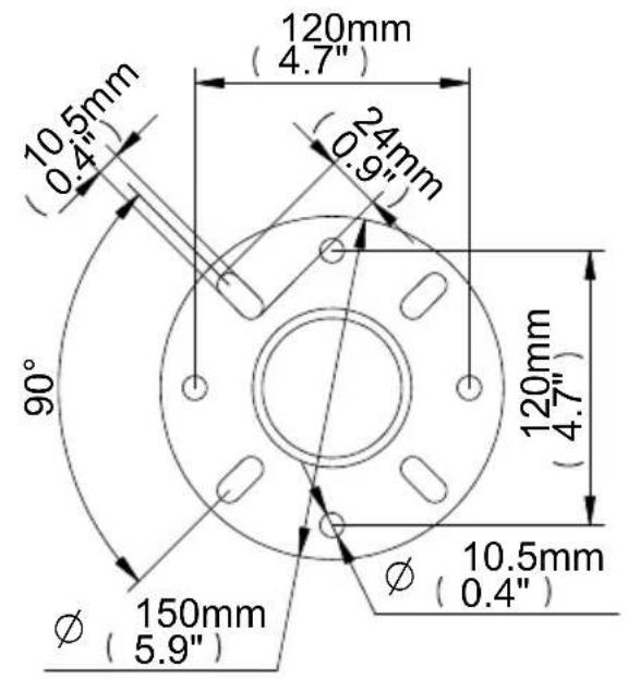 120mm (4.7") 10.5mm (0.4" (24mm) (0.9") 90° 120mm (4.7") Ø 10.5mm (0.4") Ø 150mm (5.9")