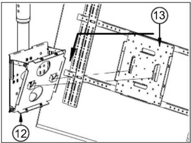 Technical diagram showing mechanical assembly with labeled components 12 and 13, likely for assembly or maintenance instructions.