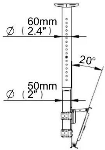 60mm Ø (2.4") 50mm Ø (2") 20°