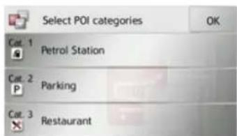 Select POI categories OK Cat. 1 Petrol Station Cat. 2 Parking Cat. 3 Restaurant