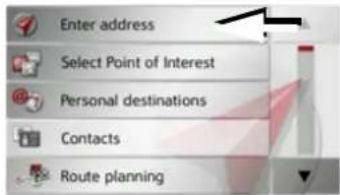 Enter address Select Point of Interest Personal destinations Contacts Route planning