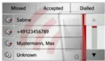 Missed Accepted Dialled Sabine +49123456789 Mustermann, Max Unknown