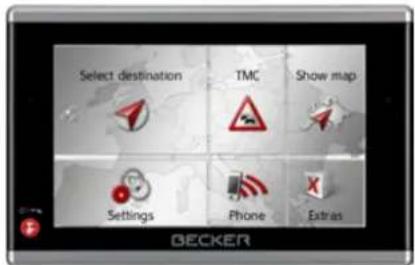 Select destination TMC Show map Settings Phone Extras BECKER