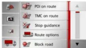 POI on route TMC on route Stop guidance Route options Block road