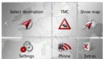 Select destination TMC Show map Settings Phone Extras