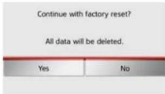 Continue with factory reset? All data will be deleted. Yes No