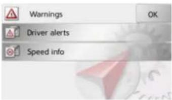 Warnings Driver alerts Speed info