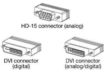 HD-15 connector (analog) DVI connector (digital) DVI connector (analog/digital)