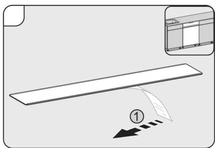 Diagram showing a folding or folding process with labeled step ① and an inset image of a window or panel.