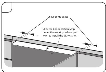 Leave some space Stick the Condensation Strip under the worktop, where you want to install the dishwasher.