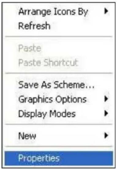 Arrange Icons By Refresh Paste Paste Shortcut Save As Scheme... Graphics Options Display Modes New Properties