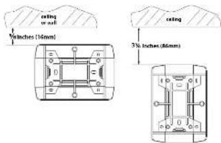 ceiling or wall 10 inches (16mm) ceiling 30 inches (86mm)