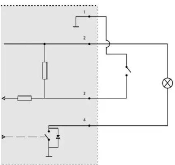 Electrical circuit diagram with labeled components including resistors, switches, and a lamp