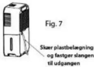 Fig. 7 Skær plastbelægning og fastgør slangen til udgangen