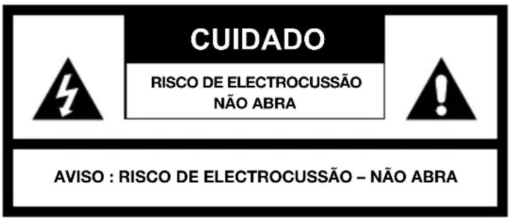 CUIDADO RISCO DE ELECTROCUSSÃO NÃO ABRA AVISO : RISCO DE ELECTROCUSSÃO – NÃO ABRA