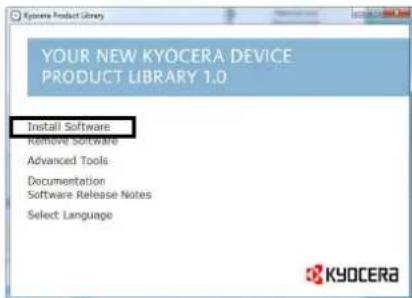 YOUR NEW KYOCERA DEVICE PRODUCT LIBRARY 1.0 Install Software Remove Software Advanced Tools Documentation Software Release Notes Select Language