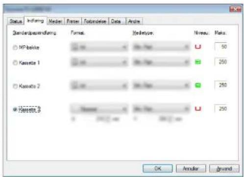 Standard parameters Format: Medium: Niveau: Mats. MP-bolite 50 Kassette 1 250 Kassette 2 250 Kassette 3 250 OK Annular Beyond