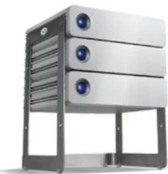 Exterior view of a modern server rack unit with three-mounted screens (no text or symbols visible)