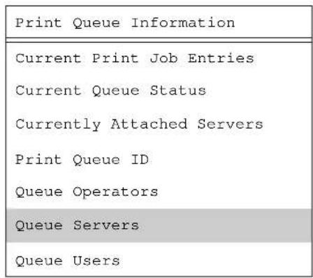 Print Queue Information Current Print Job Entries Current Queue Status Currently Attached Servers Print Queue ID Queue Operators Queue Servers Queue Users