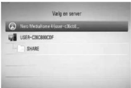 Vælg en server Nero MediaHome 4 (user-c38cb8... USER-C38CB90CDF SHARE